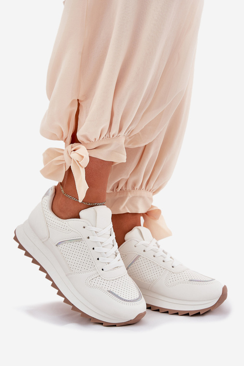 Damskie Buty Sportowe Na Platformie Białe Yandia