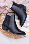 Botki Damskie Płaski Obcas W Szpic Suwak Czarne Derme