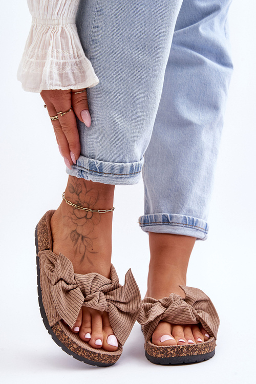 Sztruksowe Klapki Na Korku Ciemnobeżowe Summertime