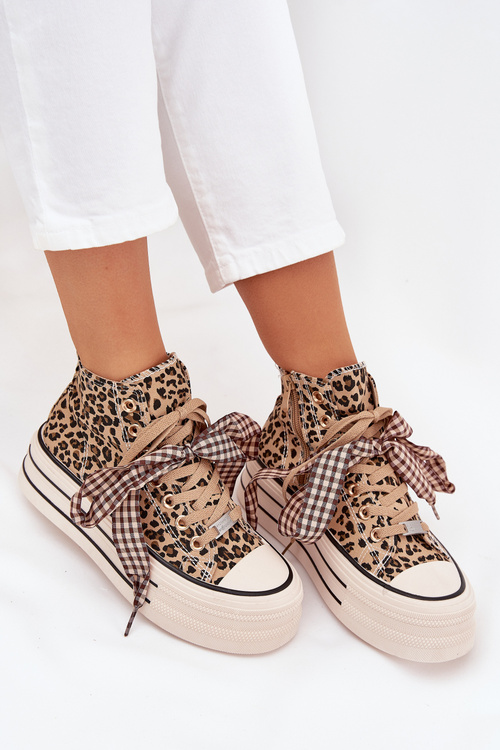 Trampki Damskie Ze Wstążką I Zamkiem Na Platformie Panterka Mavara