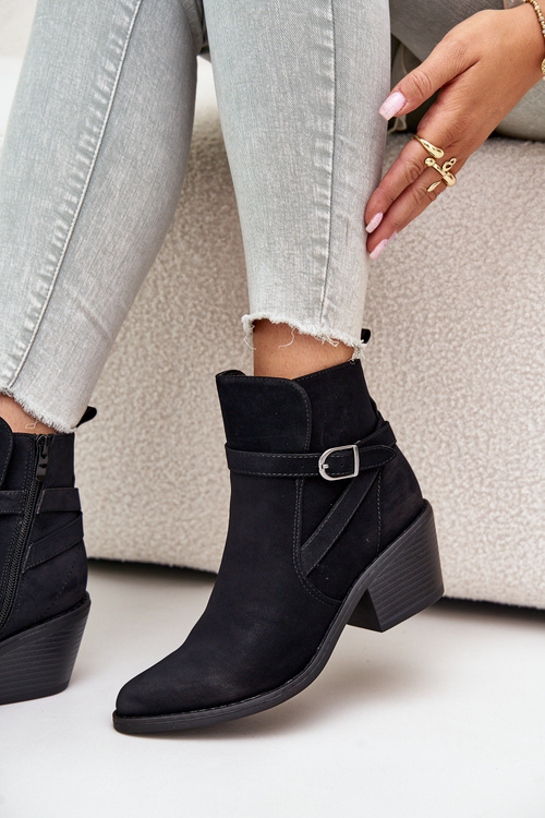 Botki Kowbojki Na Obcasie Z Noskami W Szpic Ocieplane Na Zamek Czarne Glamer