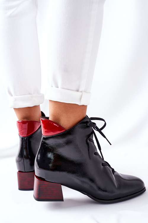 Skórzane Ocieplane Botki Na Obcasie Laura Messi Czarne 2202