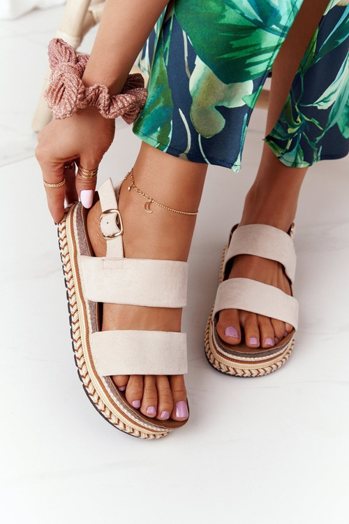 Zamszowe Sandały Na Platformie Beżowe Olimpia