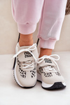 Buty Sportowe Sneakersy Damskie Na Platformie Panterka Biało-Beżowe Pumbes