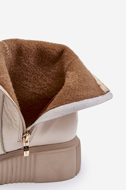 Damskie Skórzane Botki Na Platformie Jasnobeżowe Lemar Jenefer