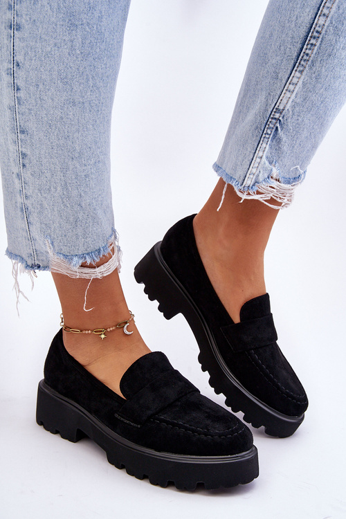 Klasyczne Zamszowe Półbuty Mokasyny Czarne Corrin