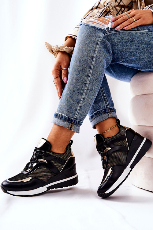Sportowe Damskie Buty Sneakersy Czarno-Złote Colli