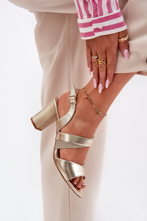 Sandały Damskie Na Słupku Sergio Leone SK866 Złote