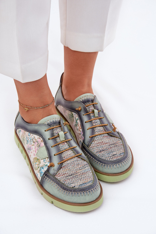 Skórzane Półbuty Damskie Wzorzyste Maciejka 06784-09 Zielone