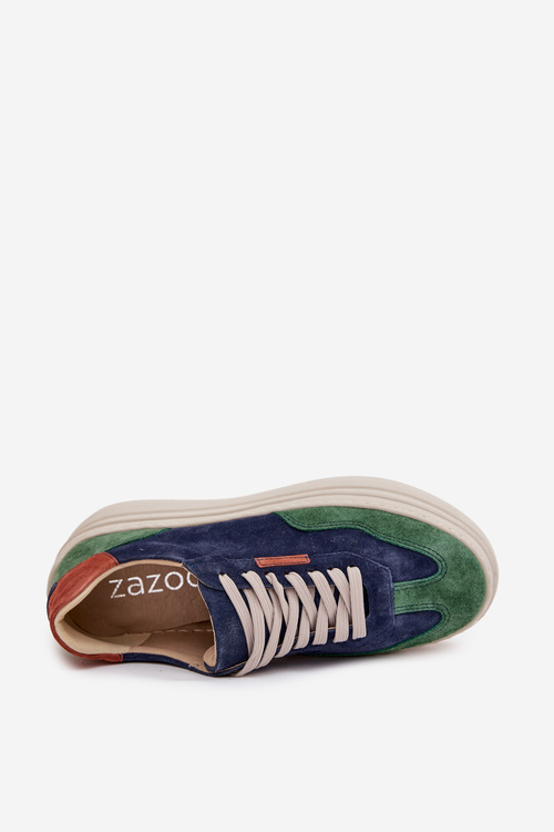 Zamszowe Sneakersy Damskie Na Platformie Zazoo N1269S3 Zielono-Granatowe