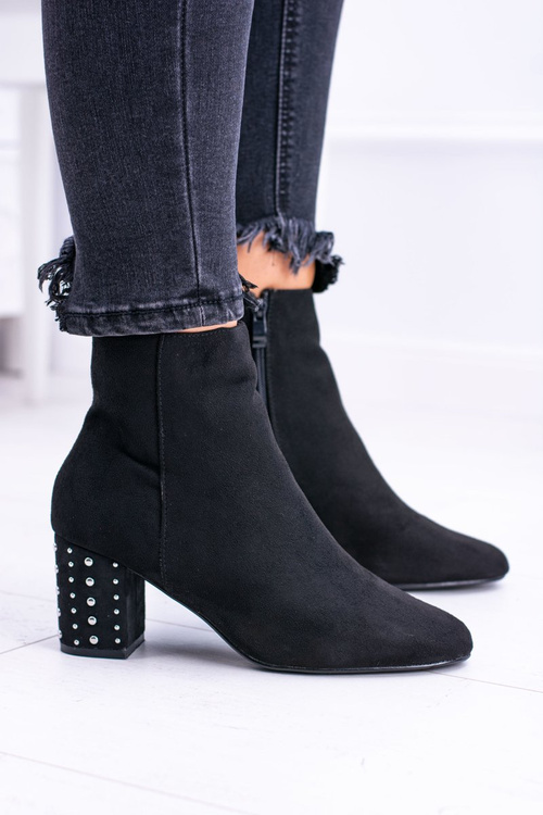 Ciepłe Damskie Botki Na Słupku Czarne Jokasta