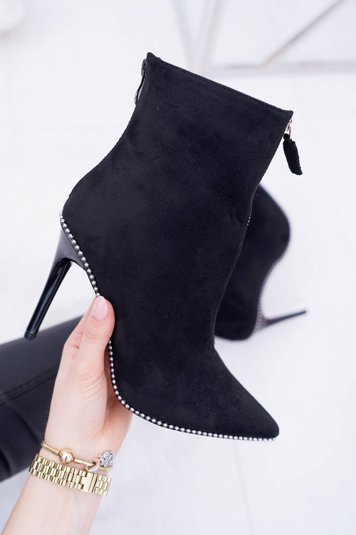 Damskie Botki Na Obcasie Lu Boo Dwa Suwaki Zamszowe Czarne Suzy