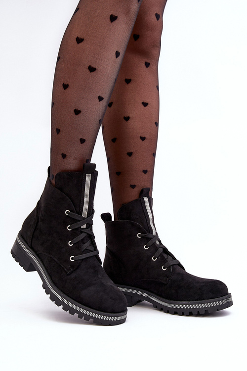 Wsuwane Zamszowe Botki Damskie Ze Zdobieniem Czarne Plesca