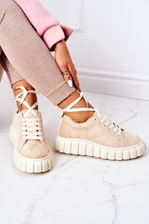 Zamszowe Tenisówki Na Platformie Beżowe Whatever