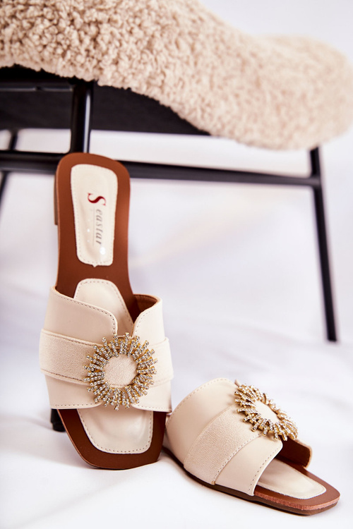 Damskie Wygodne Klapki Z Ozdobą Jasnobeżowe Ginera