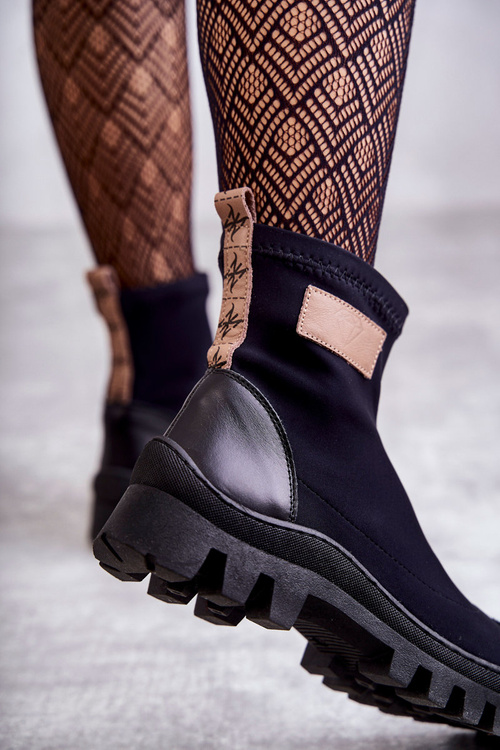 Damskie Materiałowe Botki Nicole 2703 Czarne