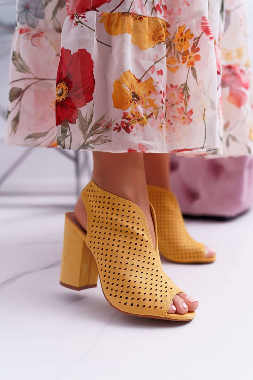 Damskie Sandały Na Słupku Peep Toe Żółte Nevienna