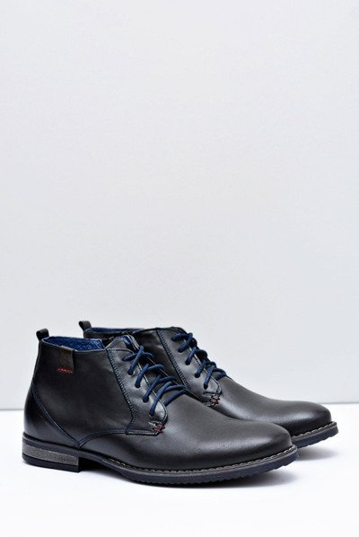 Botki Męskie Czarne Skórzane Buty Nikopol 672