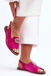 Zamszowe Płaskie Sandały Z Ozdobą Nicole 2744/067 Fuksja