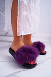 Klapki Damskie Z Futerkiem Fioletowe Mellow