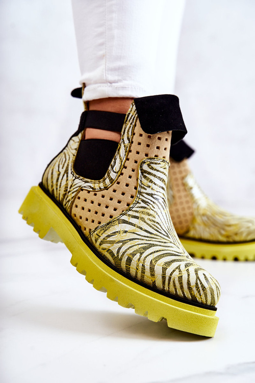 Skórzane Botki Wsuwane Maciejka 05324-07 Żółte