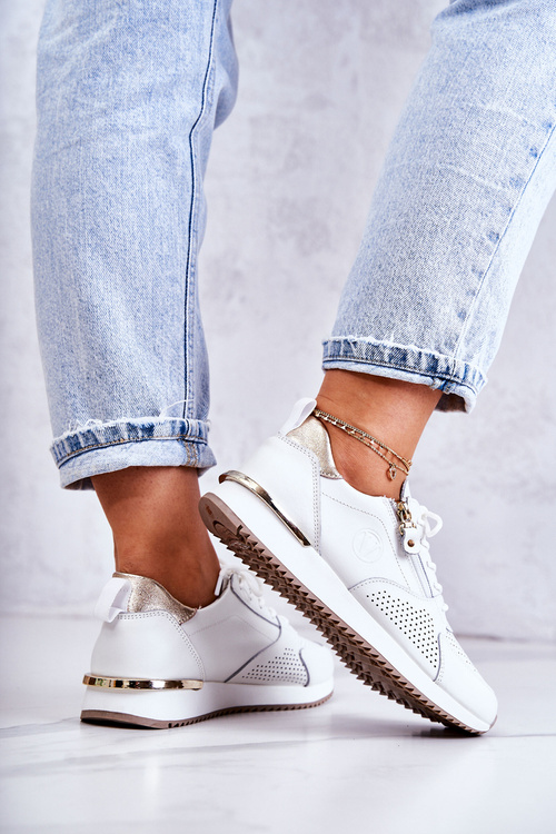 Damskie Skórzane Sportowe Buty Sneakersy Białe Horessa