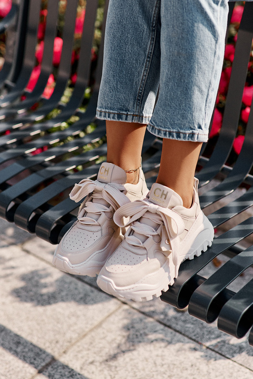 Damskie Skórzane Sneakersy Beżowe CheBello 4583