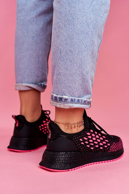 Damskie Sportowe Obuwie Sneakersy Big Star Czarne Fuksja FF274964