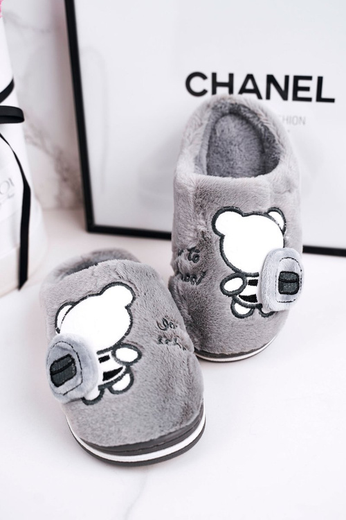 Dziecięce Klapki Papcie Z Misiem Szare Go To School