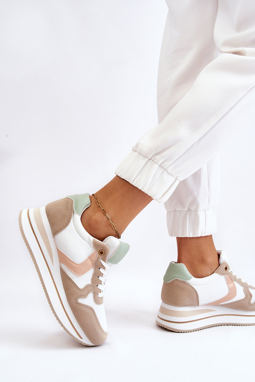 Damskie Buty Sportowe Na Koturnie Biało-Beżowe Neva