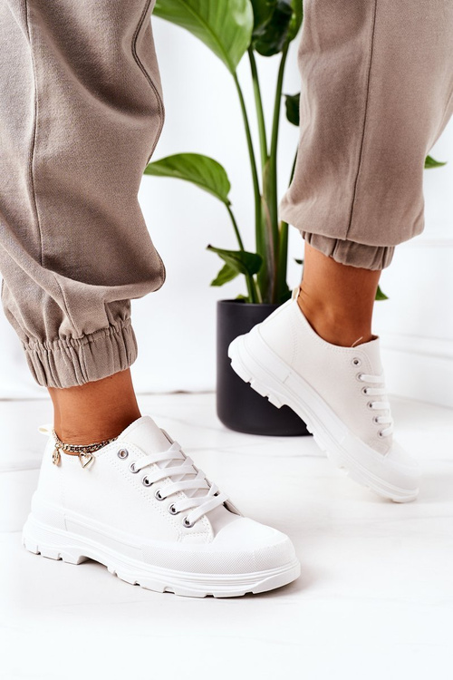 Damskie Trampki Na Platformie Białe Travel Time