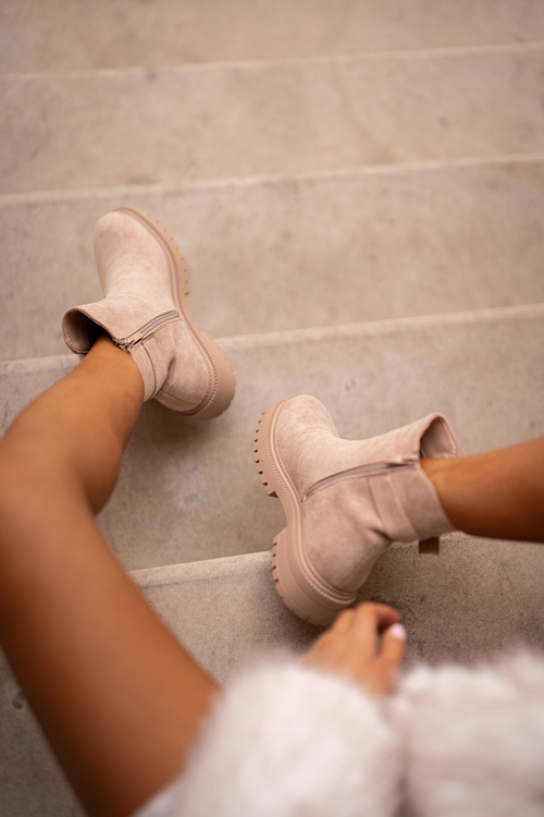 Ocieplane Botki Sztyblety Na Zamek Z Klamrą Beżowe Kikiella