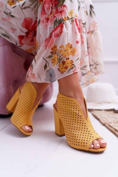 Damskie Sandały Na Słupku Peep Toe Żółte Nevienna