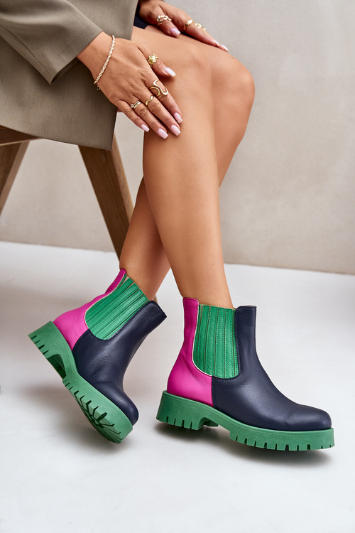 Wsuwane Botki Damskie Na Płaskim Obcasie Skórzane Lewski 3611 Multikolor