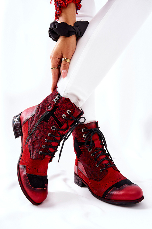 Botki Damskie Skórzane Ocieplane Maciejka Czerwone 04625-08