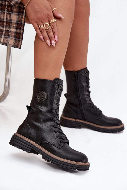 Botki Workery Damskie Z Ozdobnym Detalem Ocieplane Czarne Dorialine