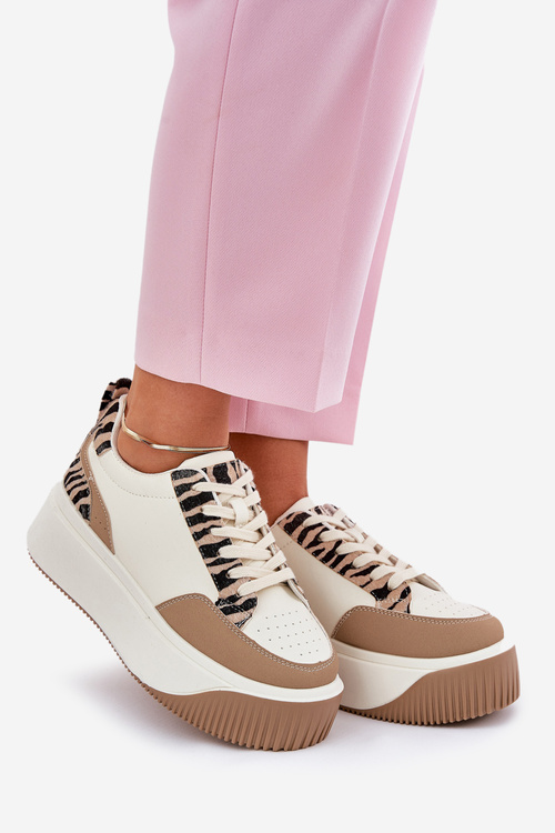 Sneakersy Damskie Na Masywnej Platformie Zebra Beżowe Tamorniel
