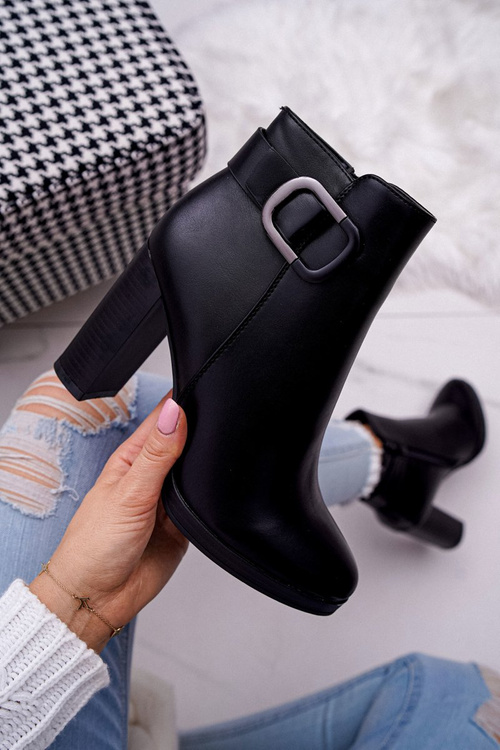 Damskie Botki Na Słupku Czarne Mastor