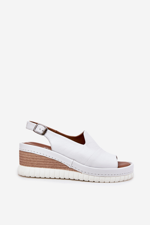 Sandały Damskie Skórzane Na Koturnie Artiker 56C0918 Białe