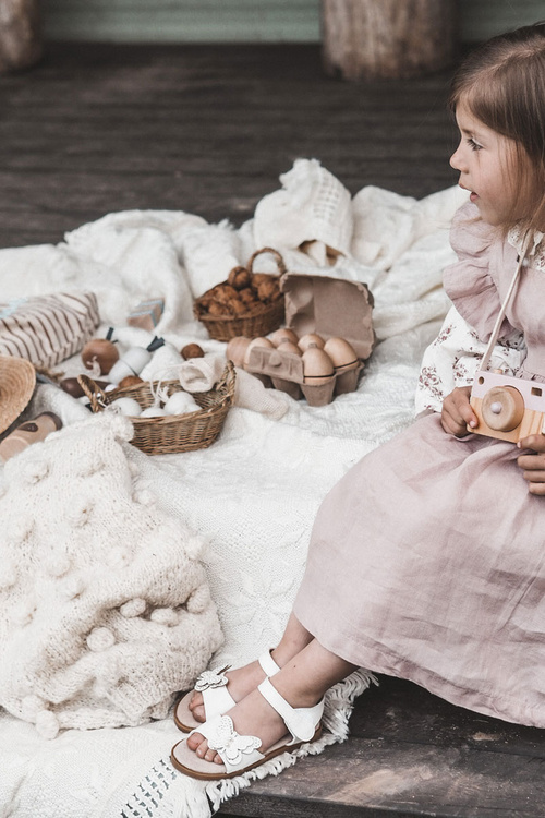 Dziecięce Skórzane Sandały Motylki Białe Rolly