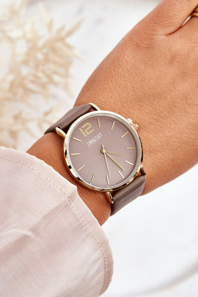 Damski Zegarek Na Skórzanym Pasku Ernest E62001MD Szary