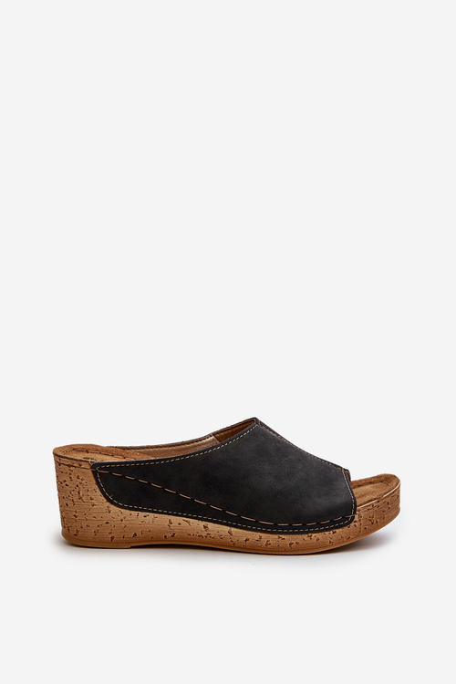 Wygodne Klapki Damskie Na Koturnie Inblu NG000002 Czarne