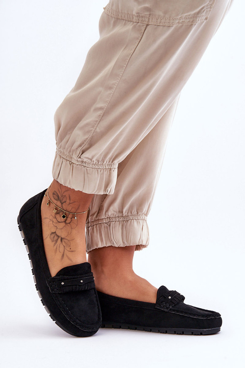 Damskie Zamszowe Mokasyny Czarne Clorie