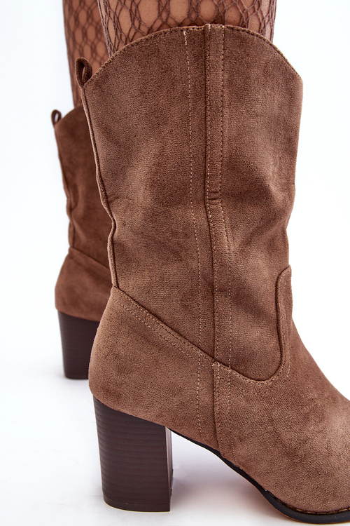 Damskie Kowbojki Botki Na Słupku Ciemnobeżowe Danell