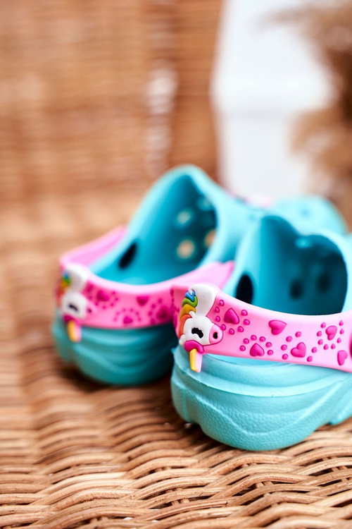 Klapki Dziecięce Piankowe Kroksy Niebieskie Jednorożec Lily