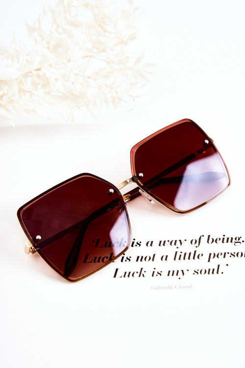 Duże Okulary Przeciwsłoneczne Kwadratowe V180005 Brązowo-Złote