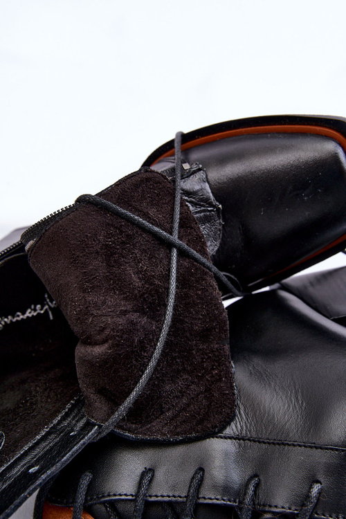 Klasyczne Skórzane Botki Sznurowane Maciejka 05667-01 Czarne