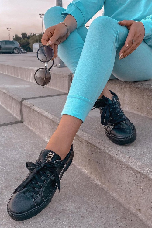 Damskie Skórzane Tenisówki BIG STAR HH274078 Czarno-Złote