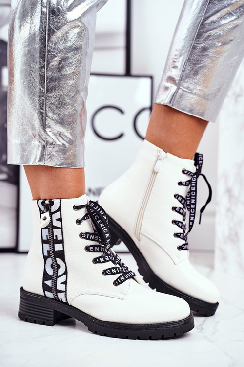 Botki Damskie Trapery Białe Verso