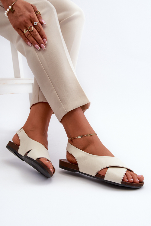 Zazoo 40407 Sandały Skórzane Damskie Jasnobeżowe